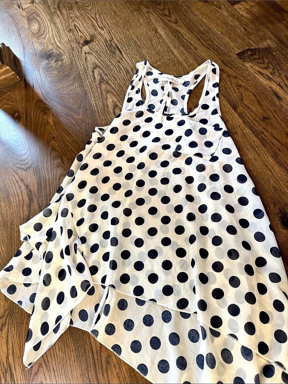 Pretty Angel Polka Dot sheer blouse in White & Black Size small